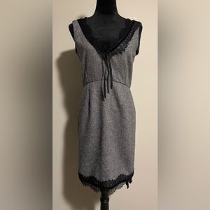 EUC Eva Franco Black and Gray V-Neck Sleeveless Lace Dress size 6